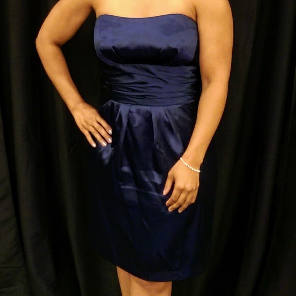 DAVID'S BRIDAL Navy Strapless Dress with Pockets
